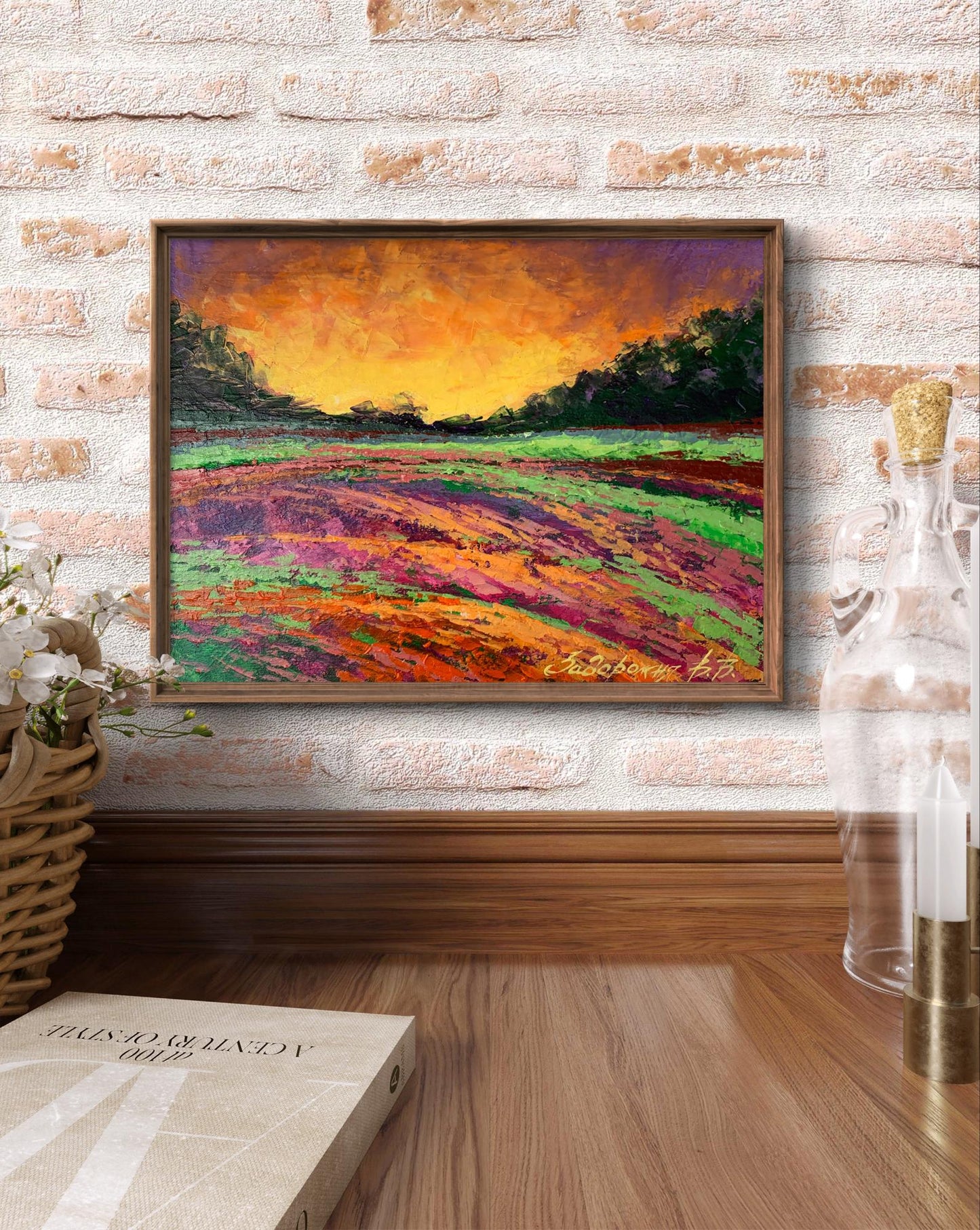 Oil painting Sunset behind the forest V. Zadorozhnya