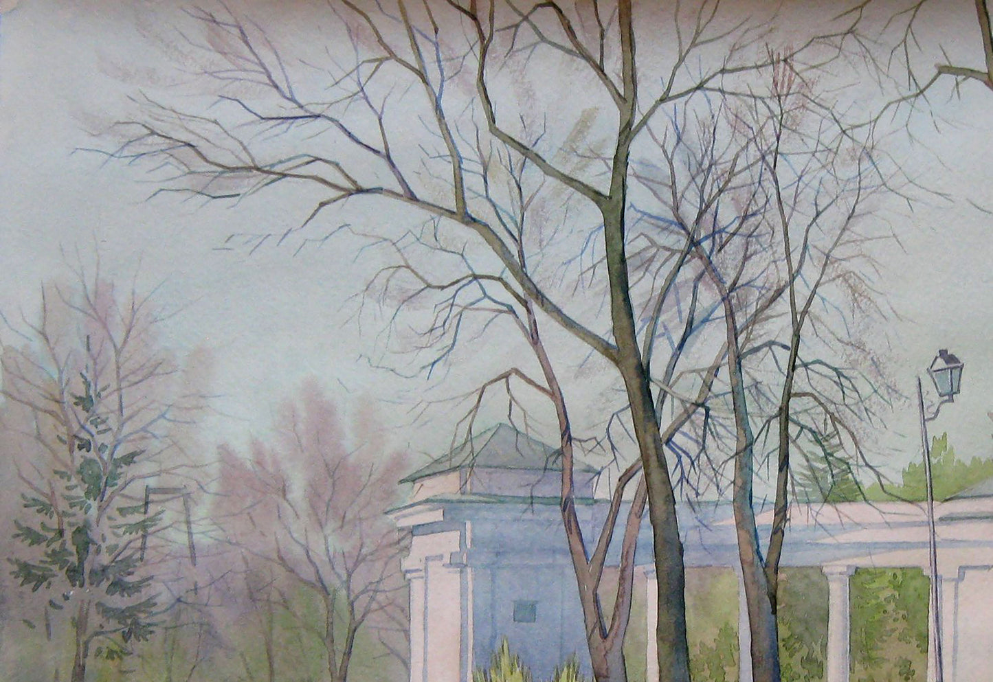 Watercolor painting April Park Nature Landscape Valery Savenets
