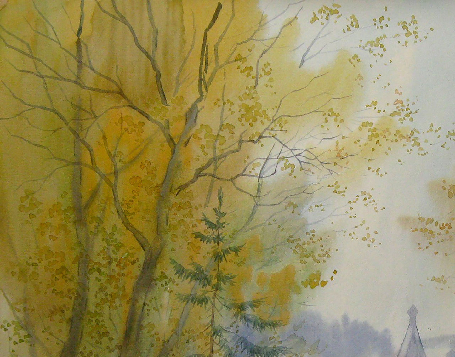 Watercolor painting October Nature Landscape Savenets Valery