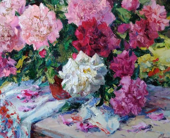Oil painting Peony still life