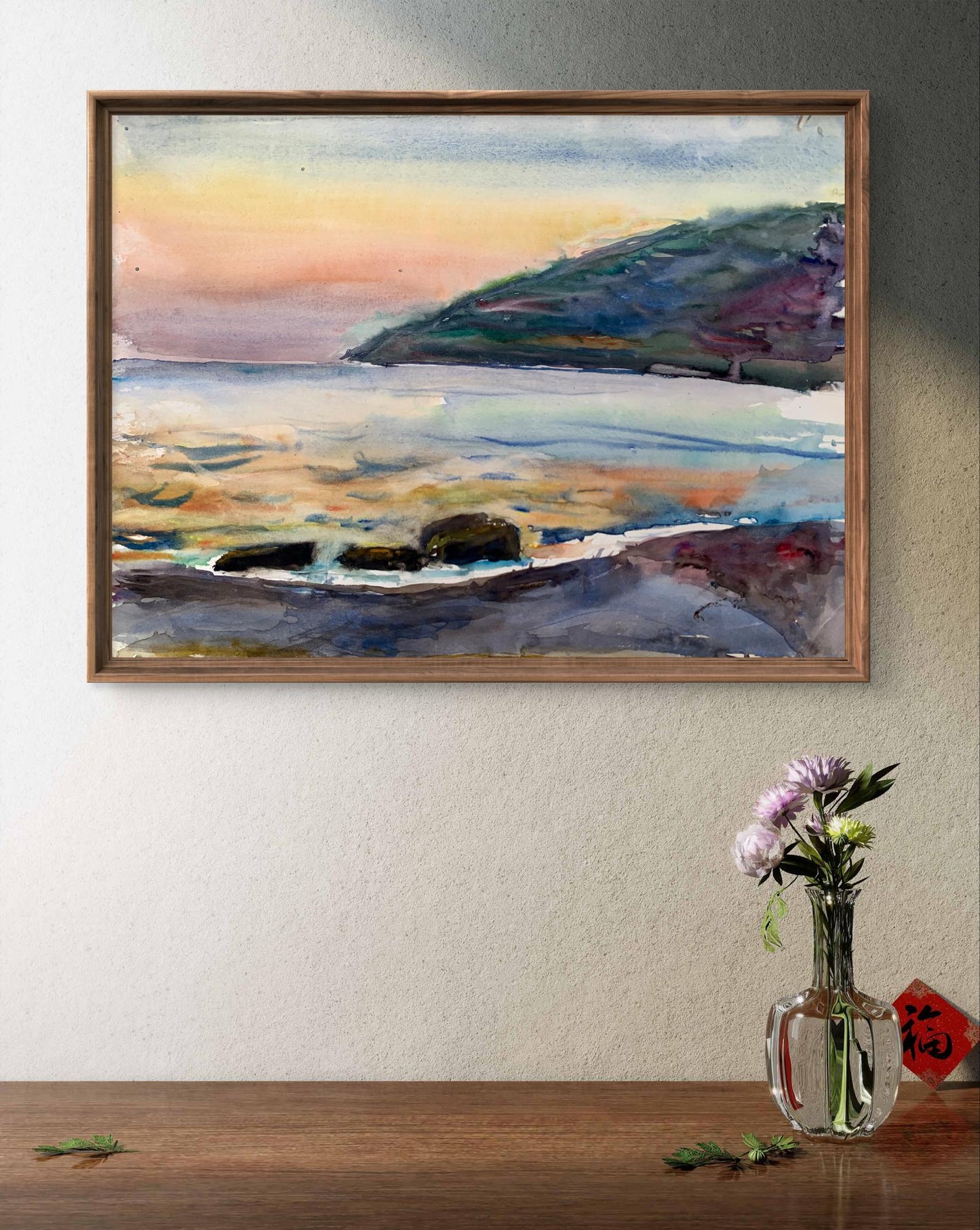 Watercolor painting Sea sunset Unknown artist