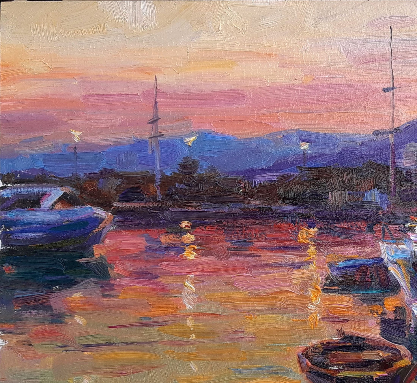 Oli painting Evening Sea port Pereta Vyacheslav