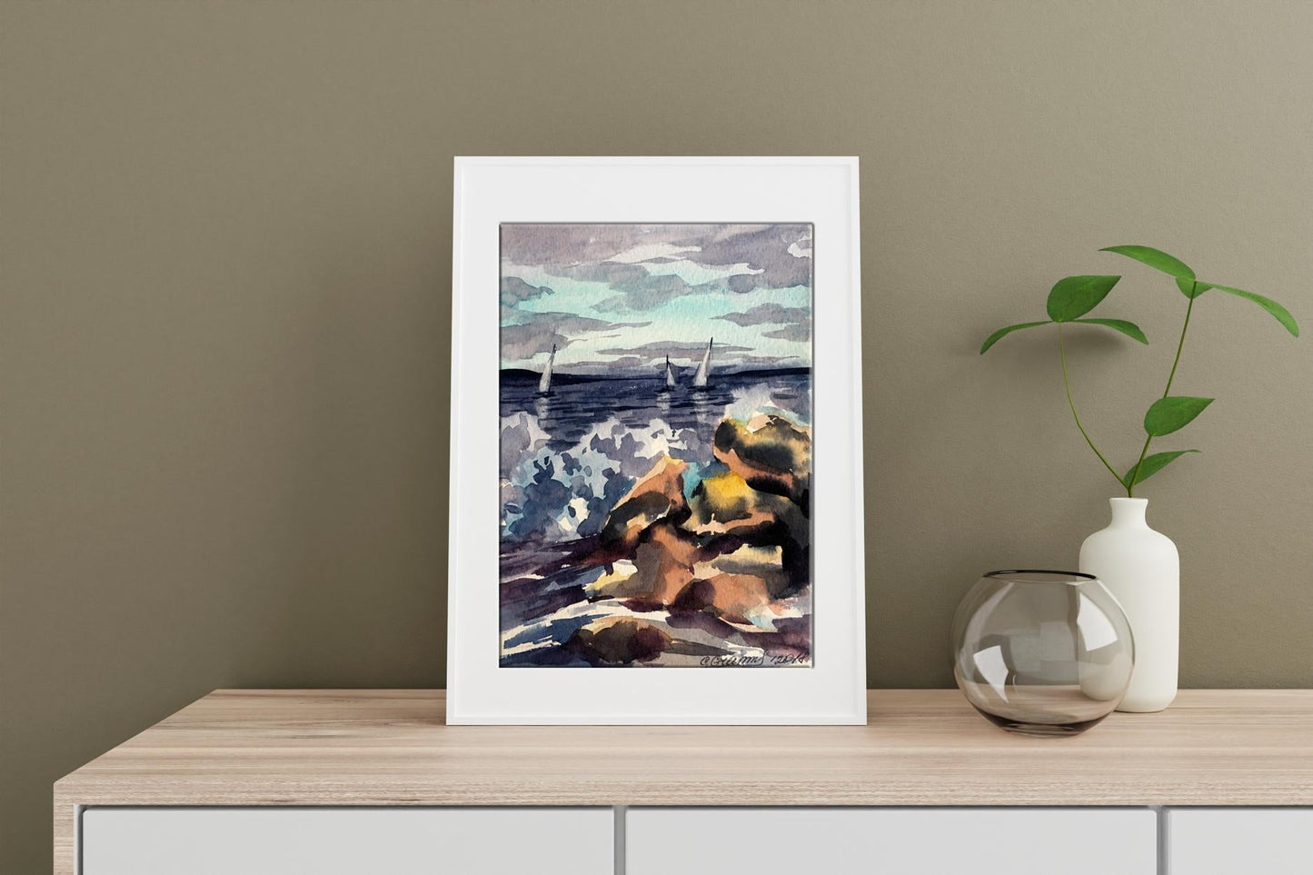 Watercolor painting The sea is in storm Svetlana Gramm