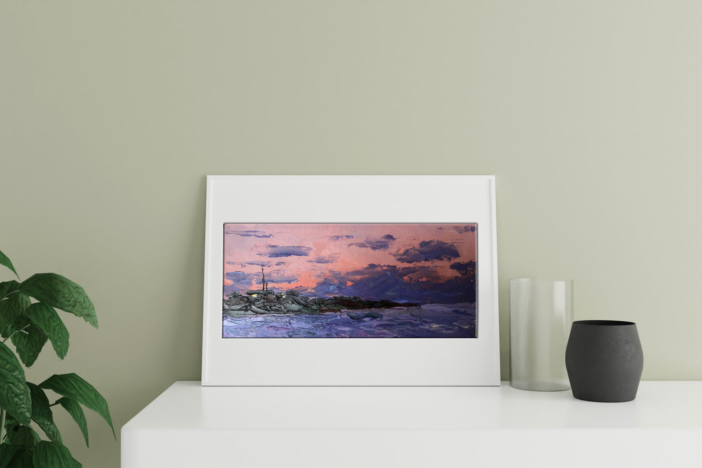 Oil painting Sunset at sea