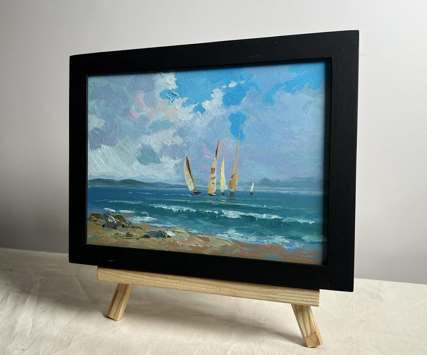 OIl painting Sailboats at sea Yuriy Suprunchuk