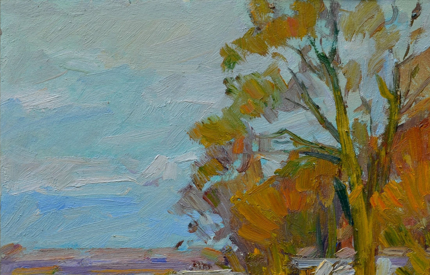 Oli painting first snow landscape Pereta Vyacheslav