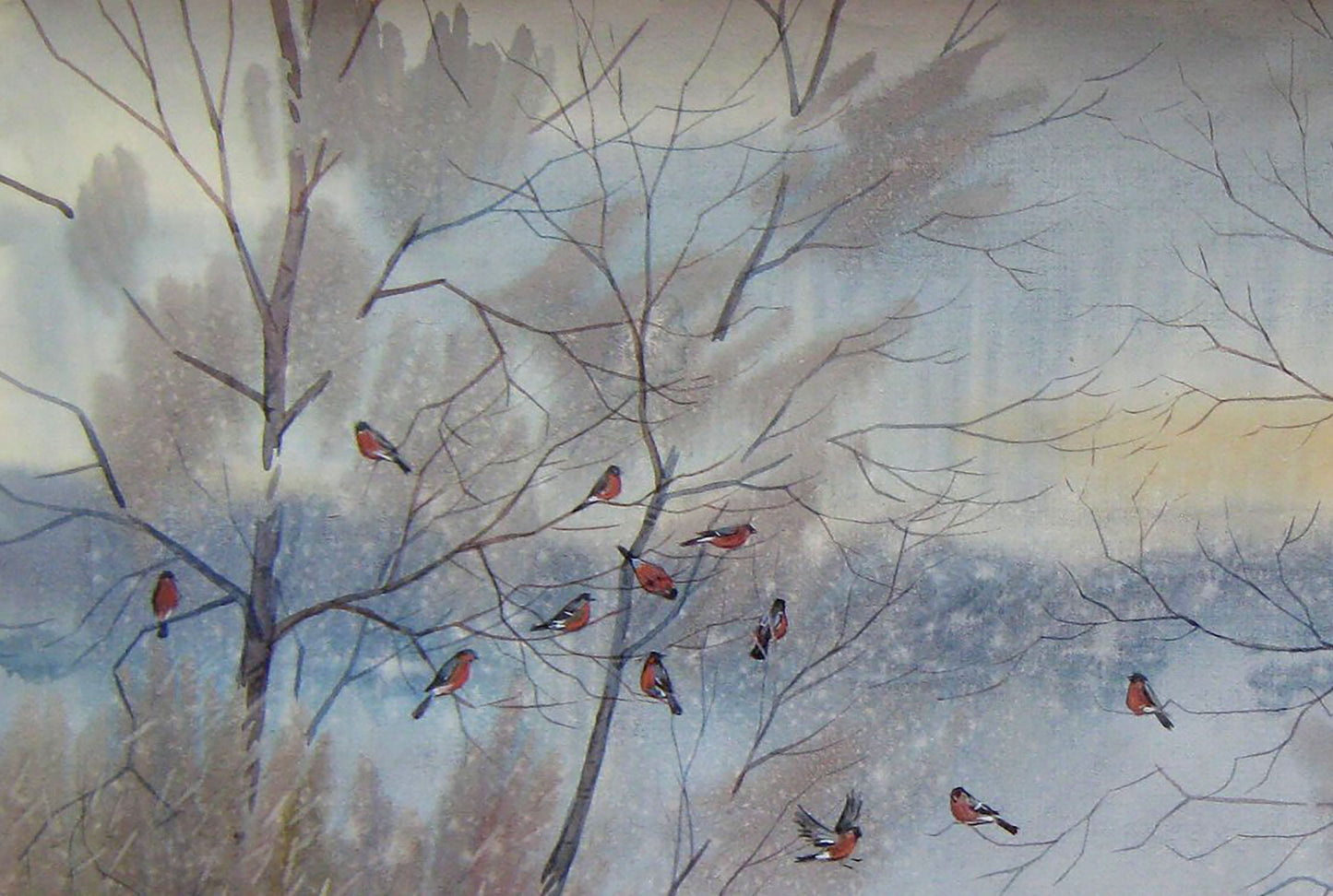 Watercolor painting "Bullfinches" by Valery Savenets