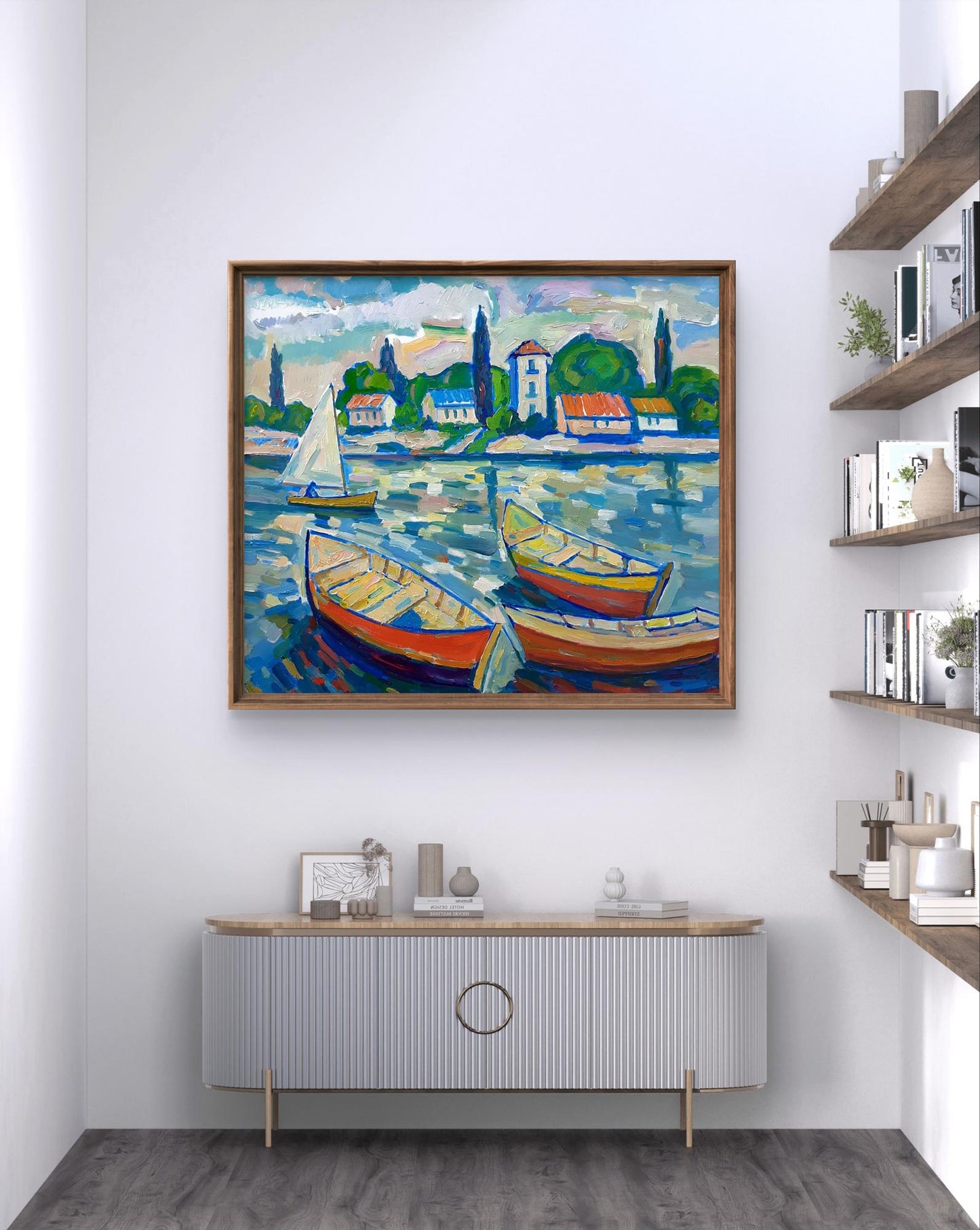 Oil painting Landscape with boats Peter Dobrev