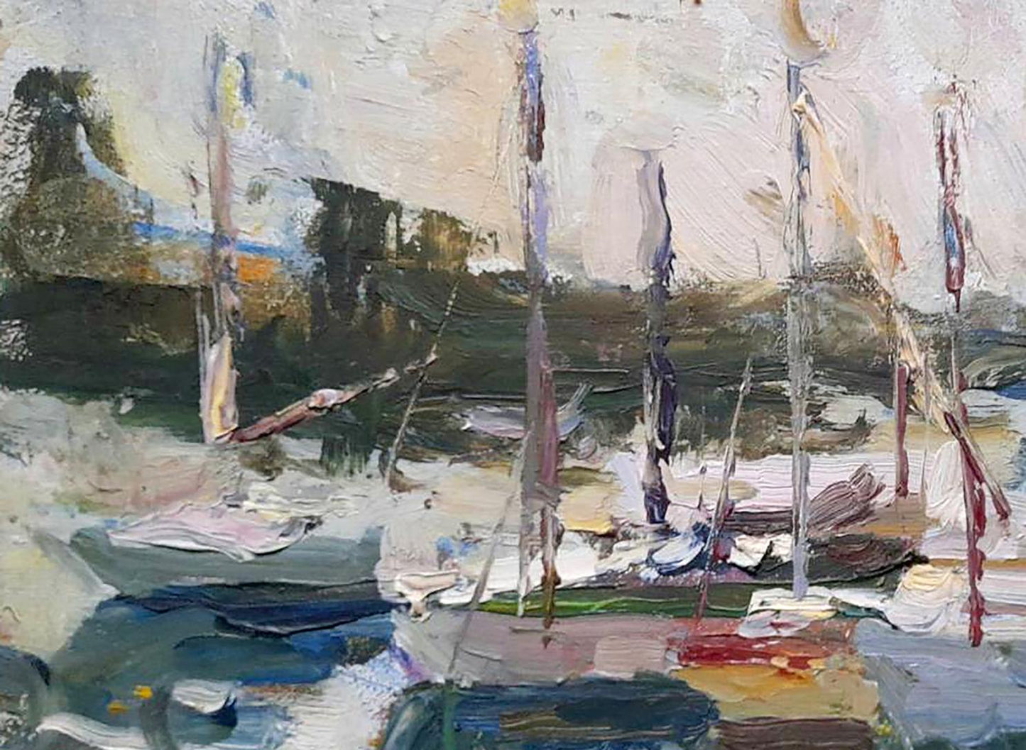 Oil painting City River Yacht Club Ivan Kovalenko