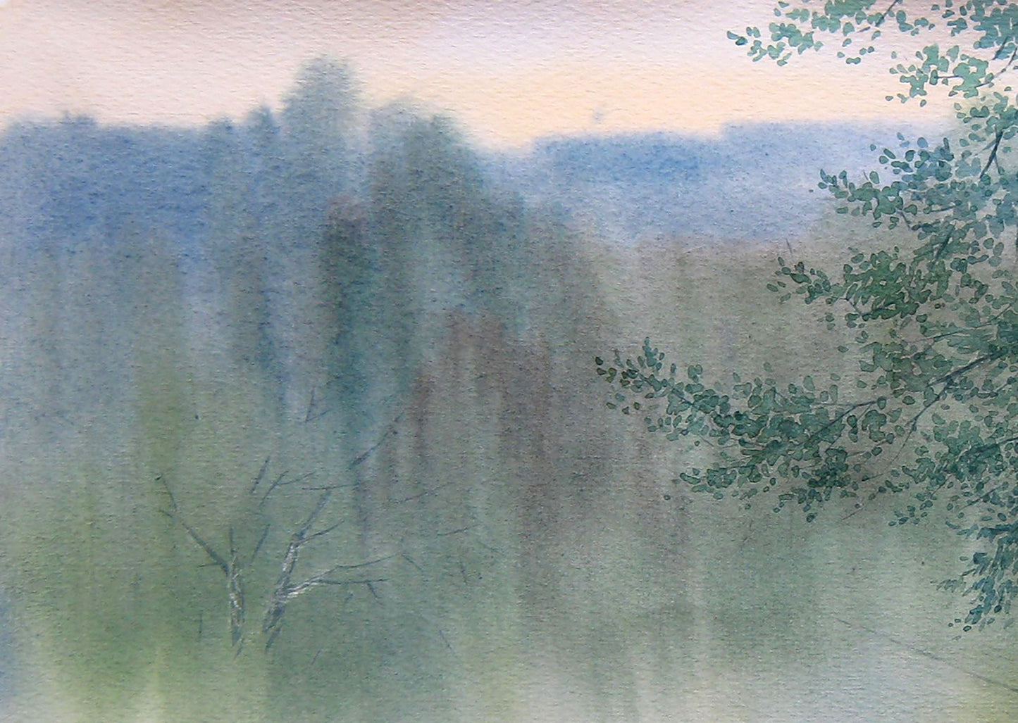 Watercolor painting Nature Landscape lake Valery Savenets