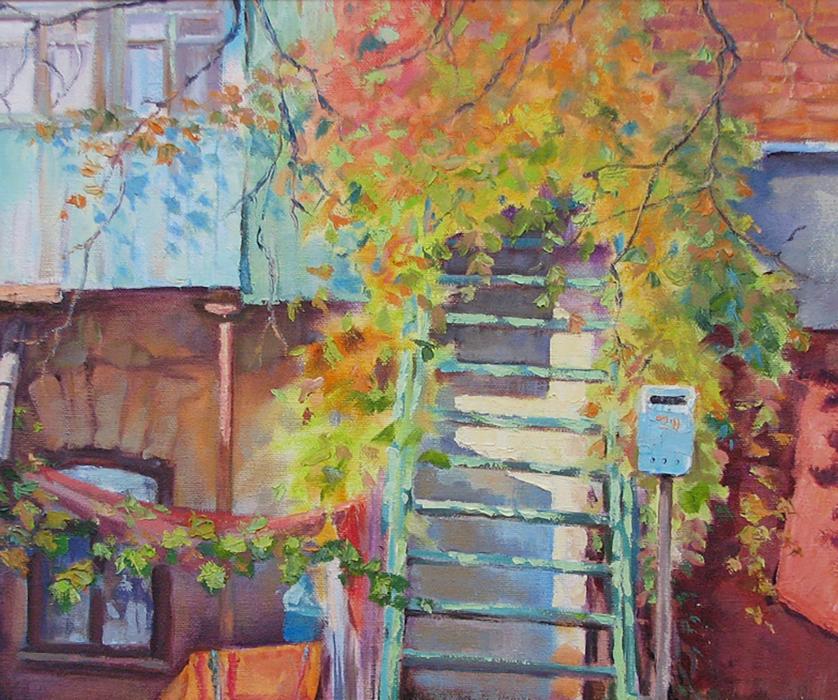 Oil painting City yard Osnach Olesia