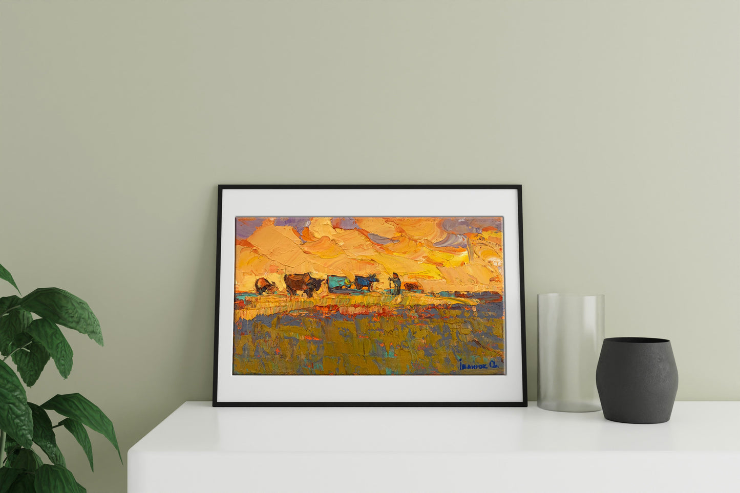Oil painting sunset