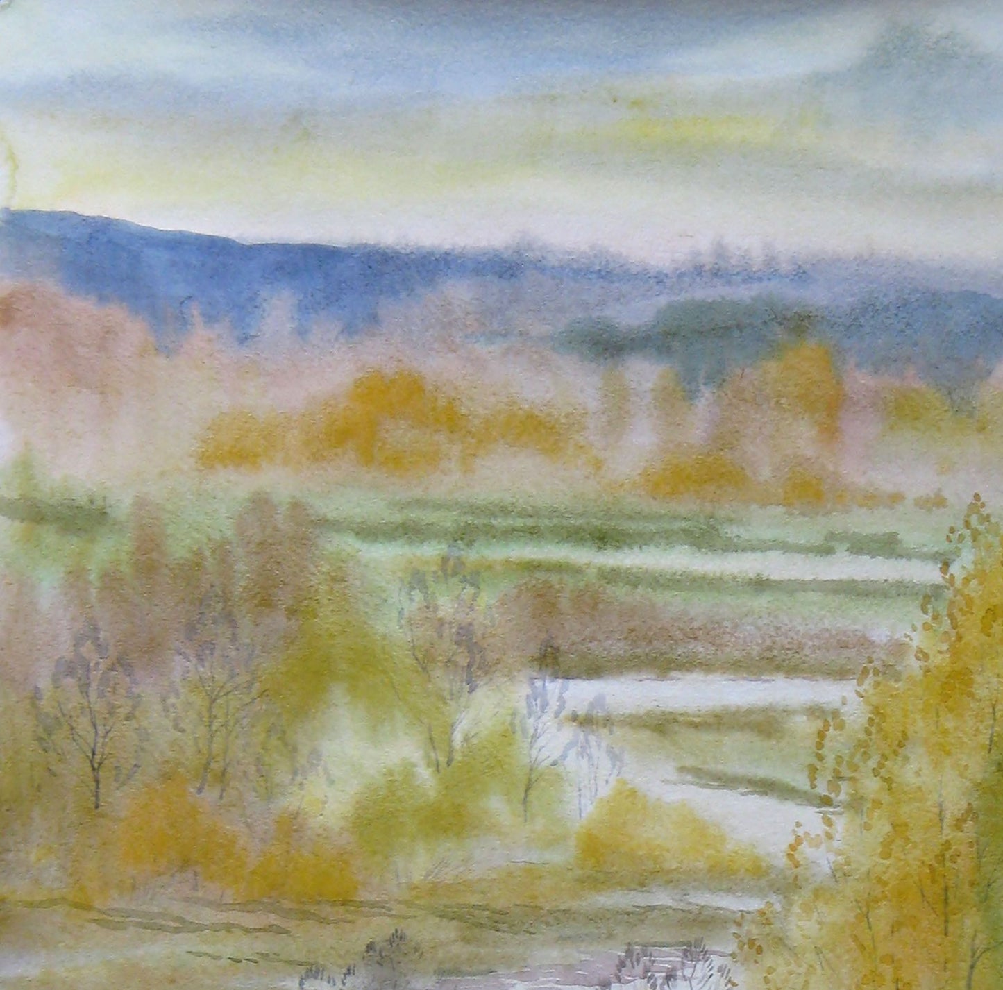 Watercolor painting Autumn Nature Landscape Savenets Valery