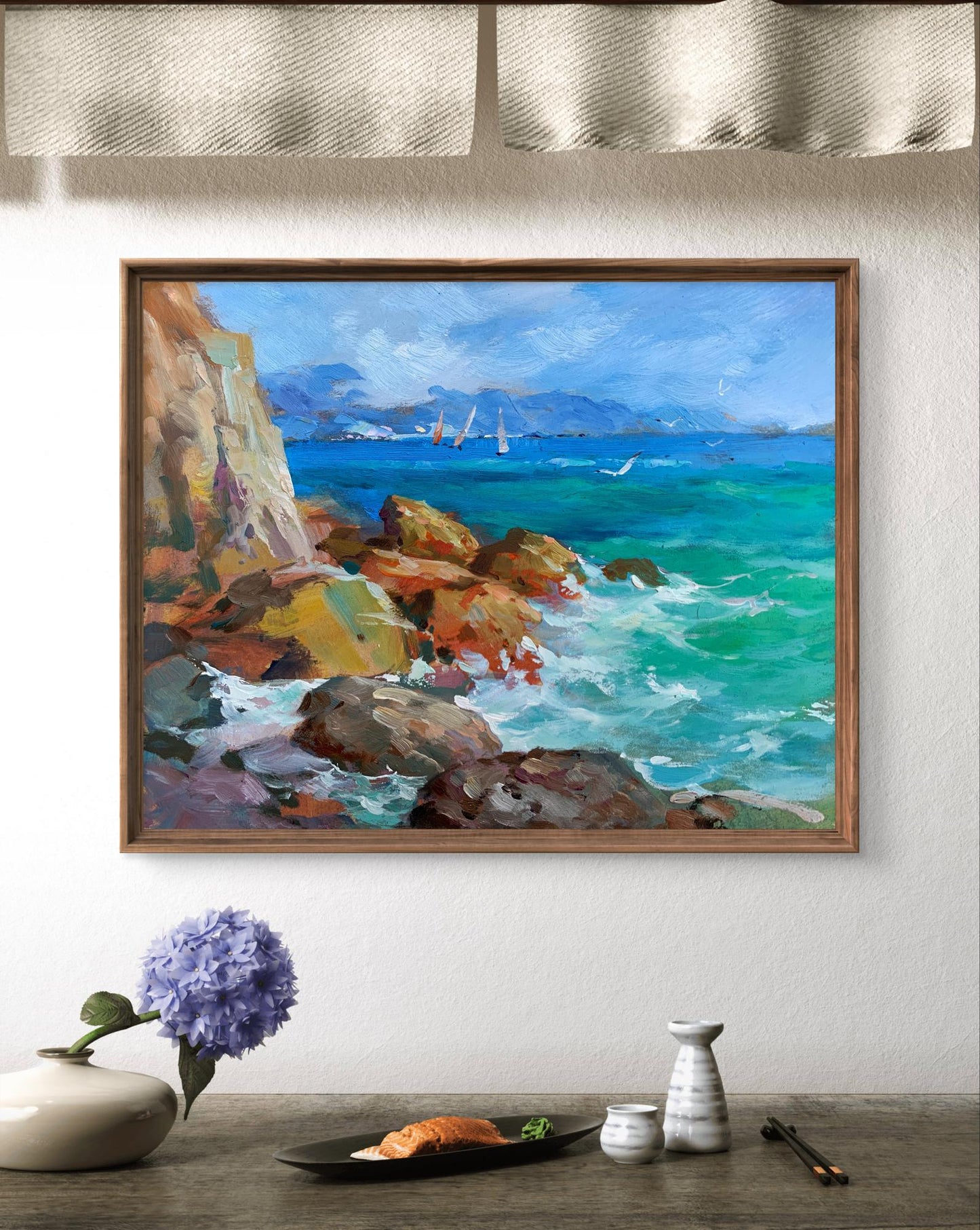 OIl painting Sea waves beat against the rocks Yuriy Suprunchuk