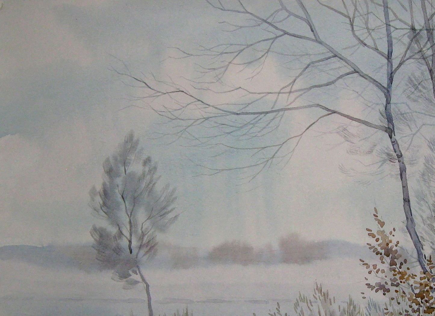 Watercolor painting Nature Landscape snowed Savenets Valery