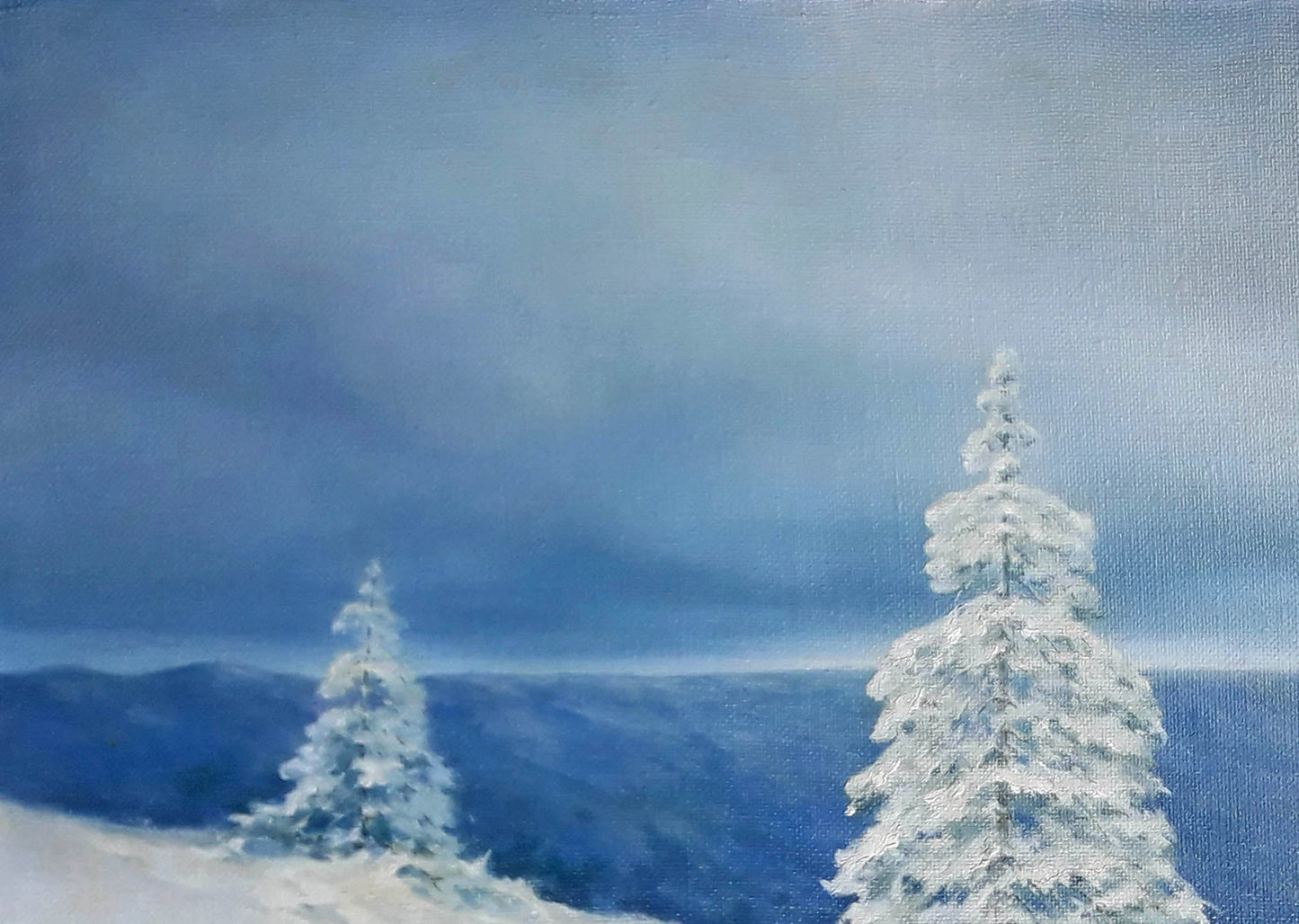 Oil painting Walk through the winter mountains Vasily Korkishko