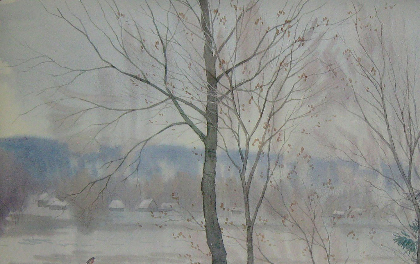Watercolor painting Snow Nature Landscape Savenets Valery