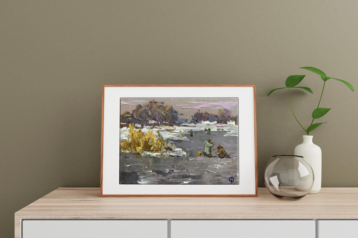 Oil painting Winter landscape