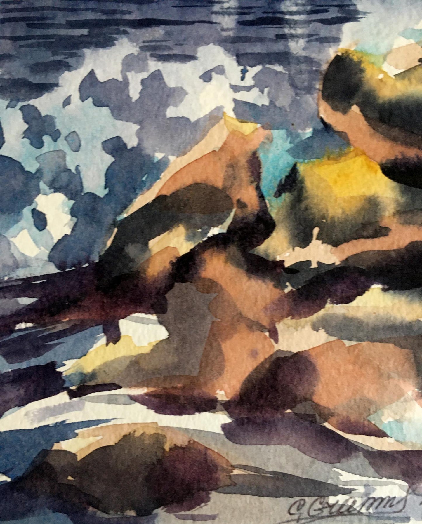 Watercolor painting The sea is in storm Svetlana Gramm