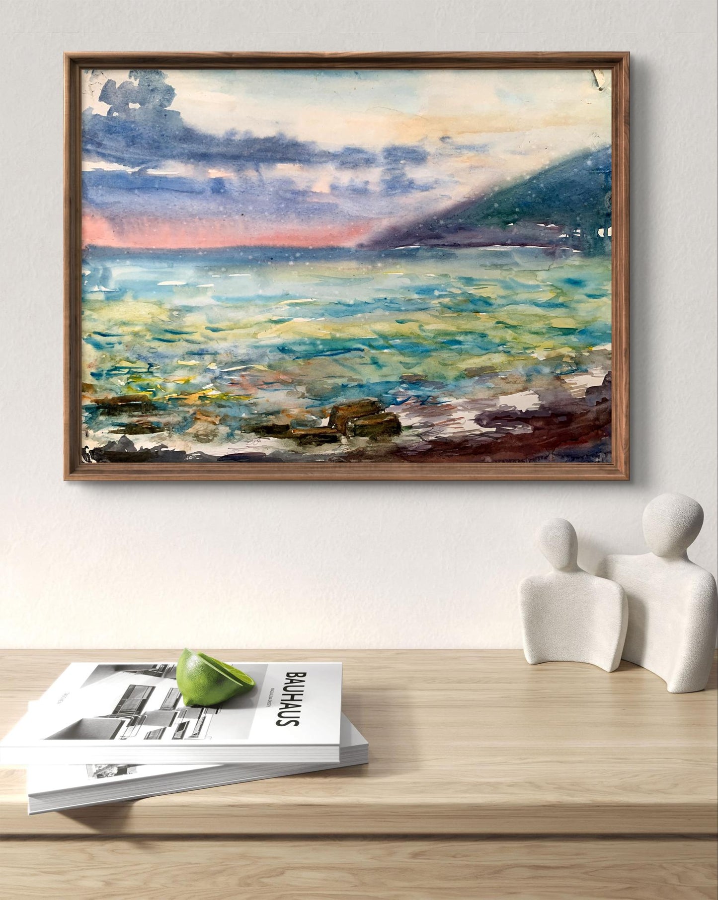 Watercolor painting Orange Sunset Unknown artist