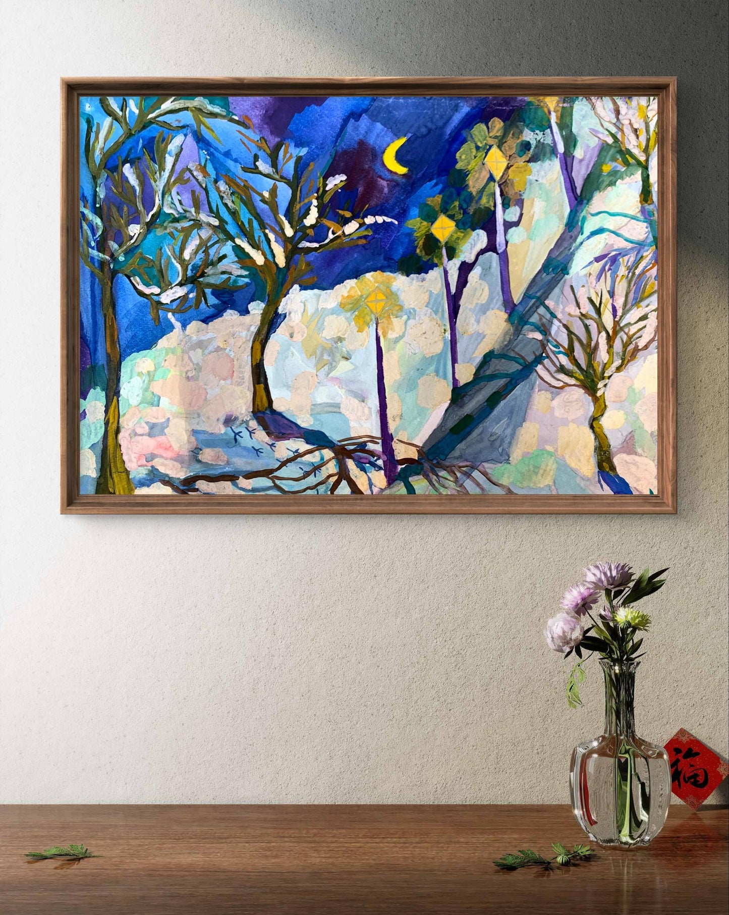 Gouache painting Winter evening in the park Ivanna Yanchuk
