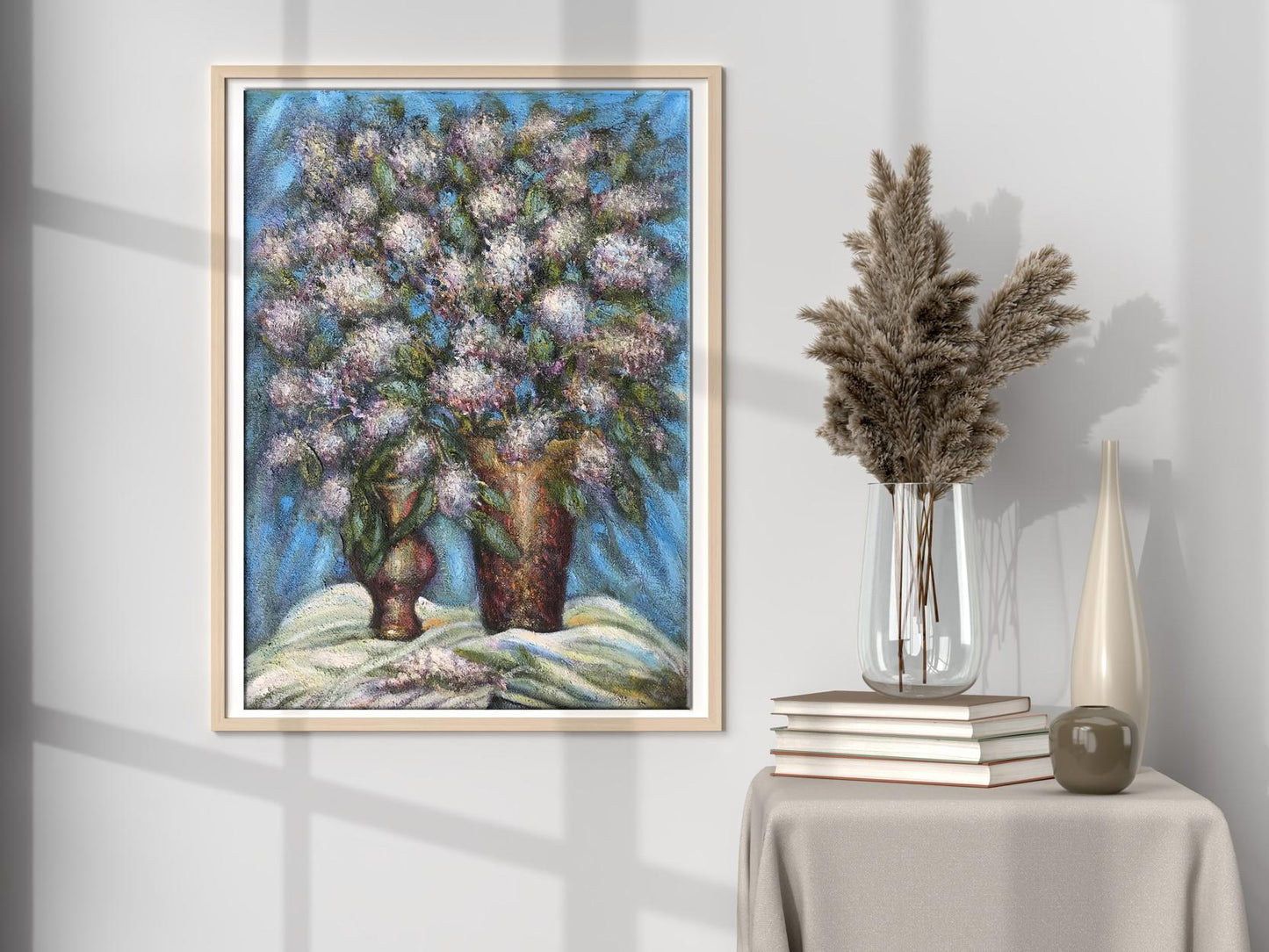 Oil painting bouquet of lilacs