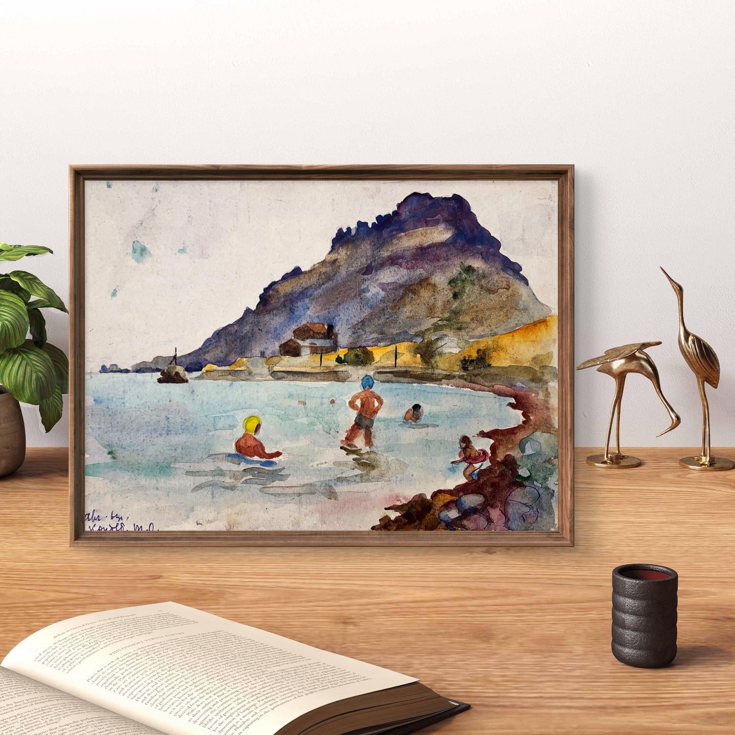 Watercolor painting Swimming in the sea Unknown artist