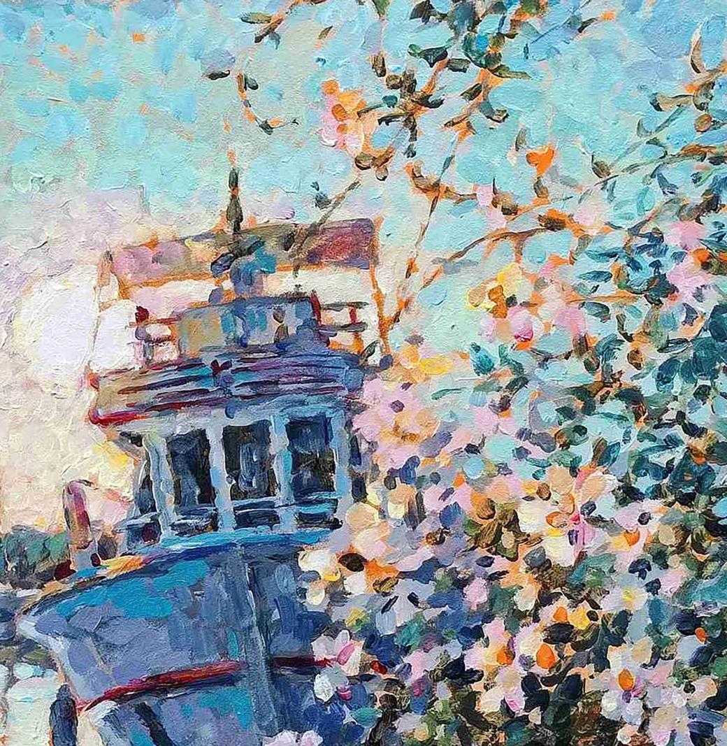 Acrylic painting Spring Seascape Osnach Olesia