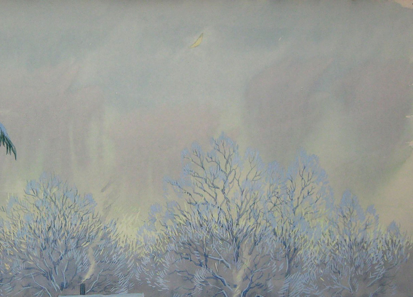 Watercolor painting Evening Winter Village landscape