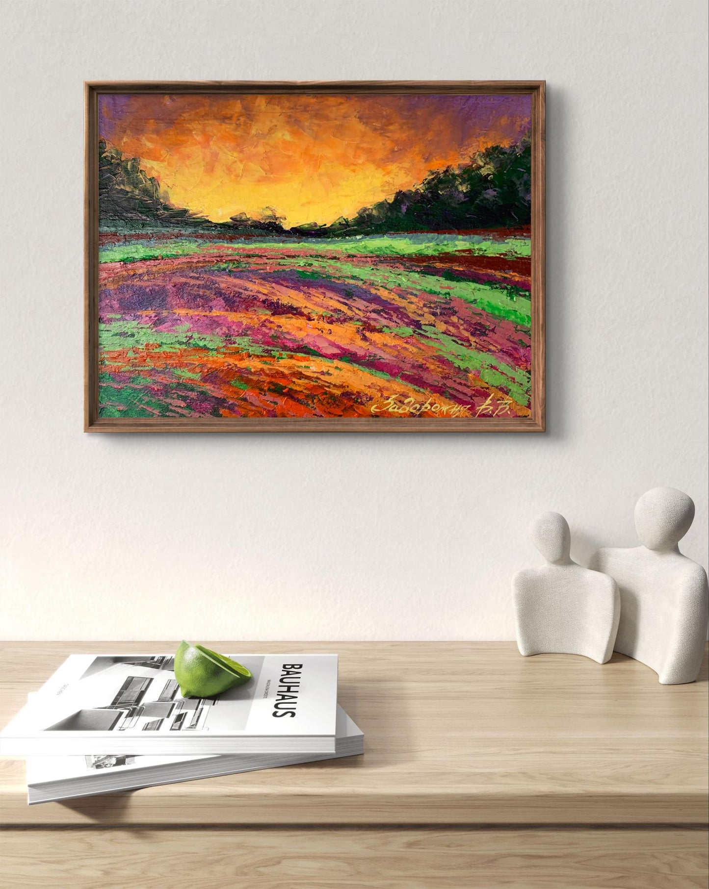 Oil painting Sunset behind the forest V. Zadorozhnya