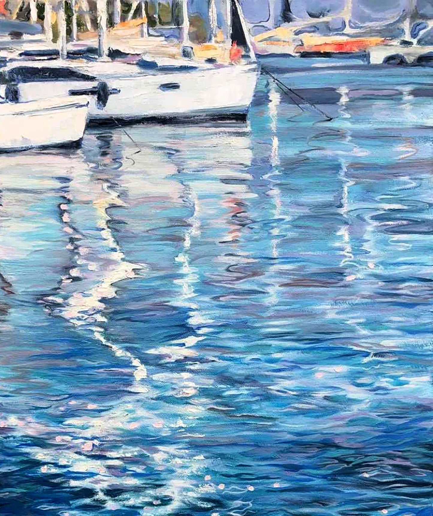 Oil painting Landscape with Boats Osnach Olesia