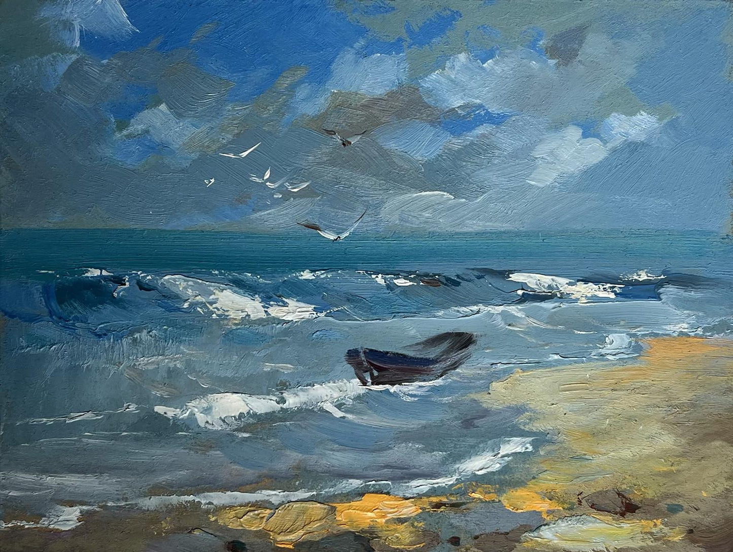 OIl painting Seagulls on the seashore Yuriy Suprunchuk