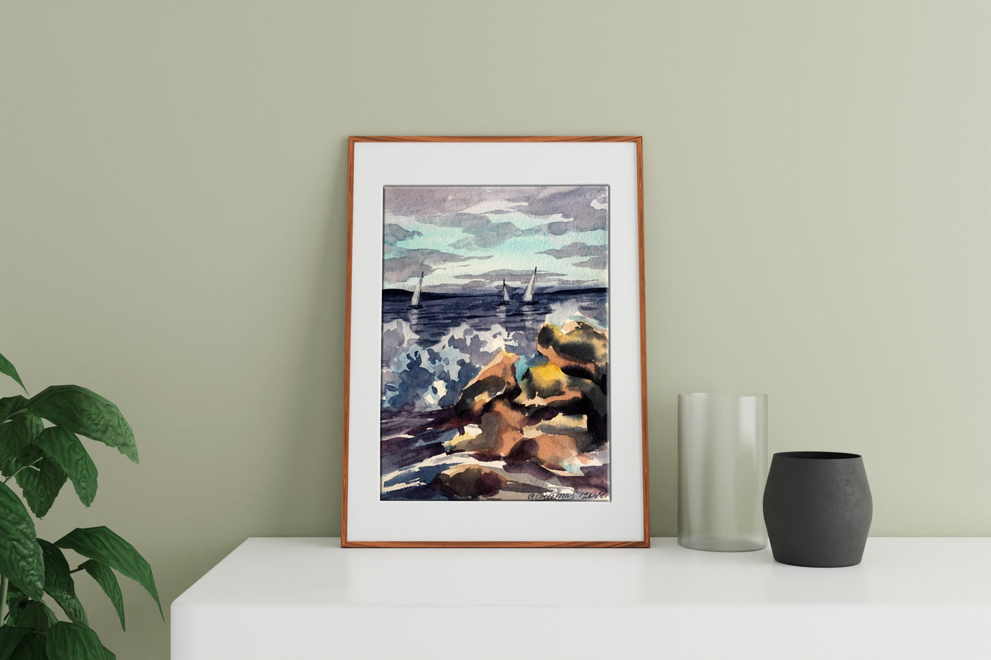 Watercolor painting The sea is in storm Svetlana Gramm