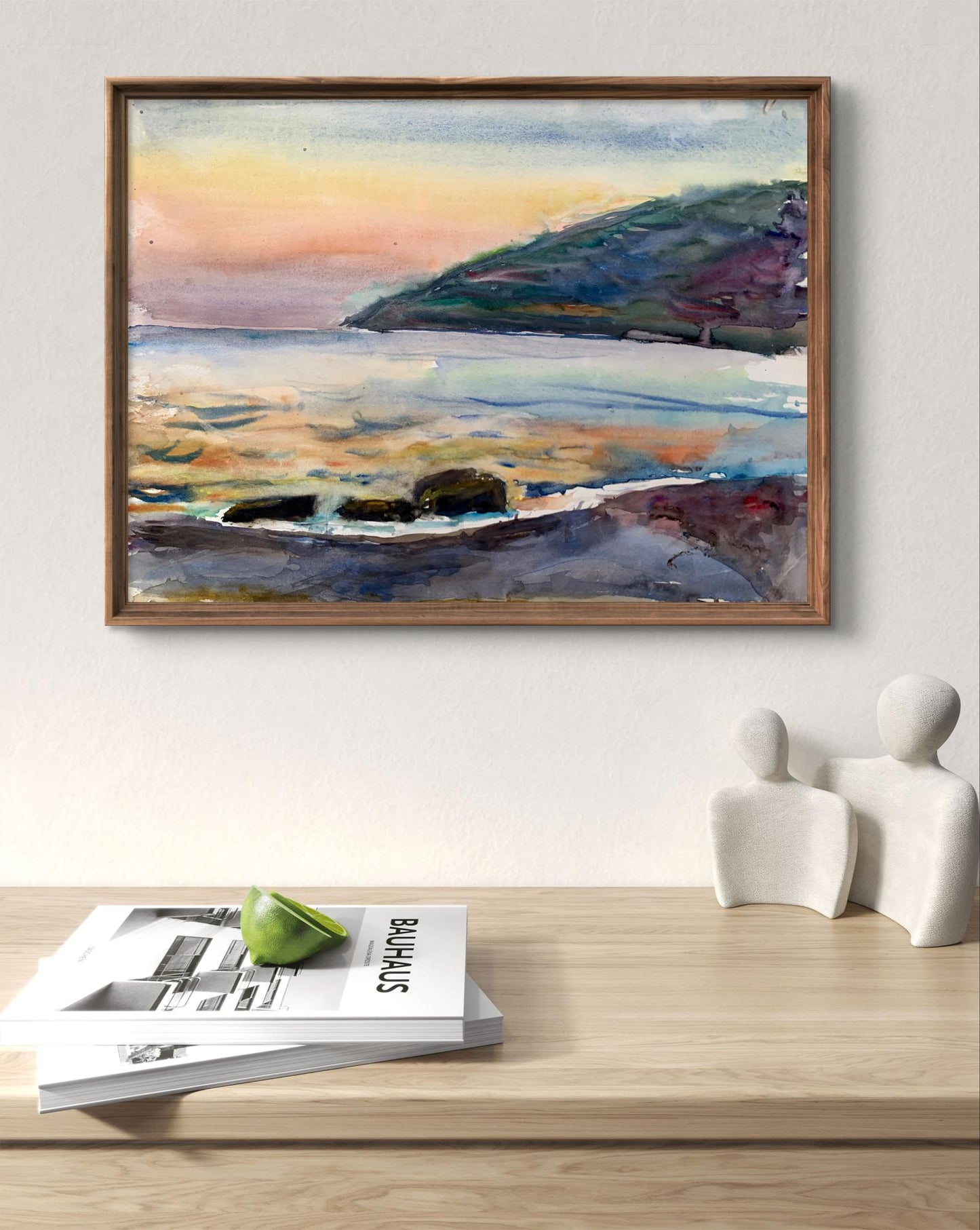 Watercolor painting Sea sunset Unknown artist