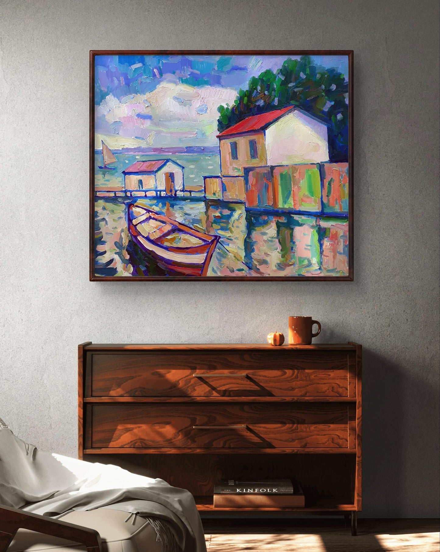 Oil painting Landscape with a boat Peter Dobrev