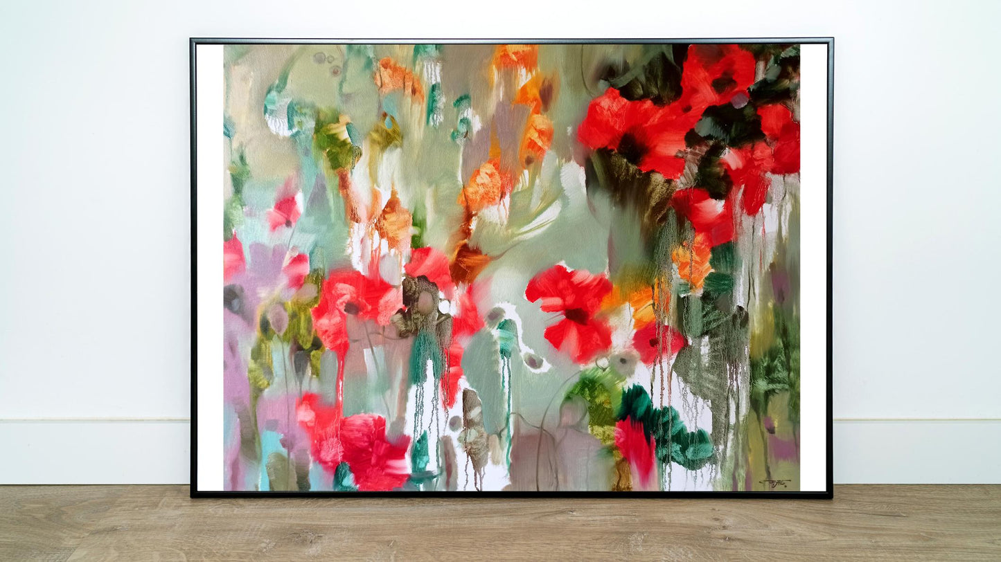 Abstract oil painting Crimson Petal Medley Anatoly Tarabanov