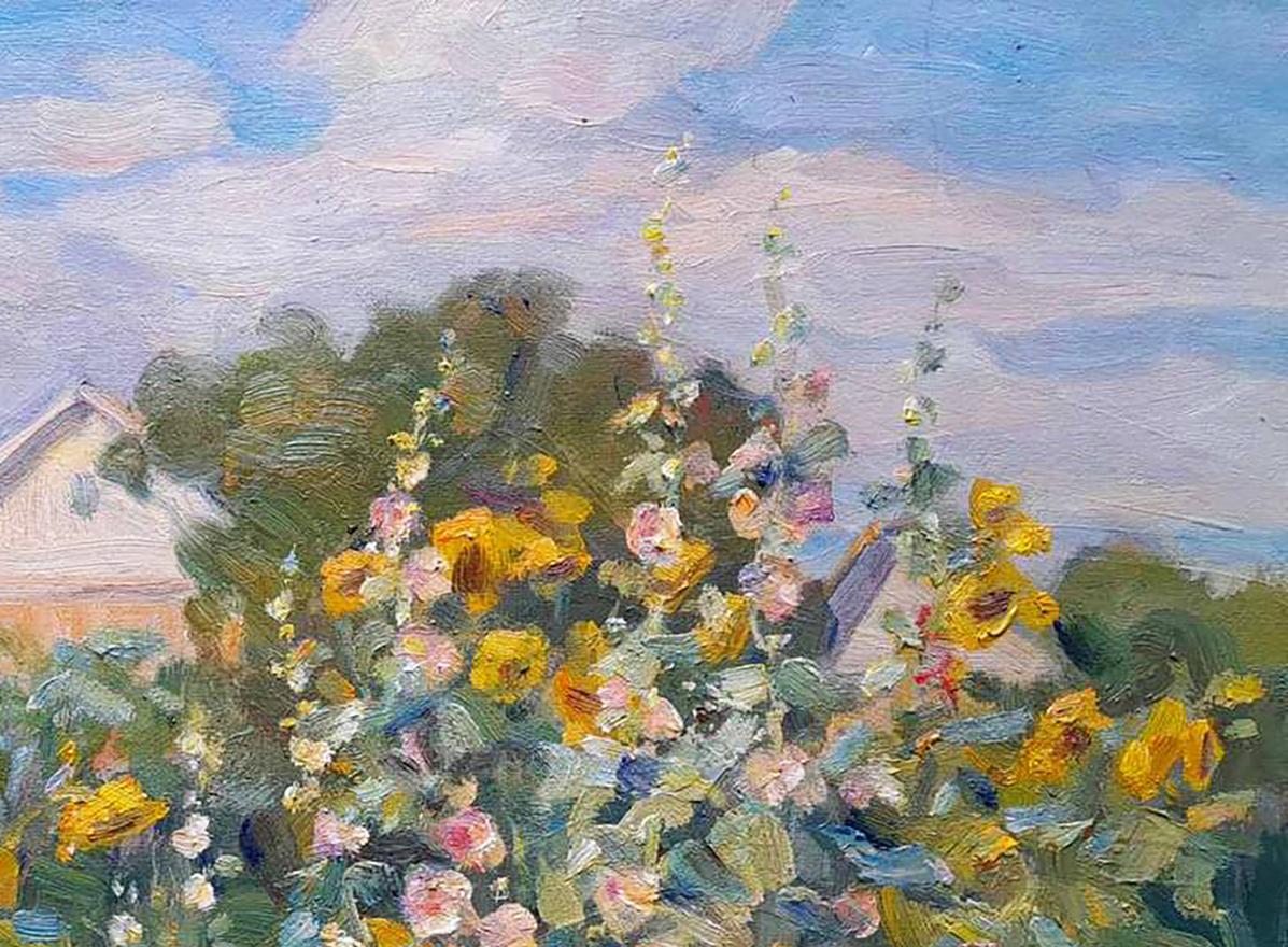 Oil painting Summer Village Landscape