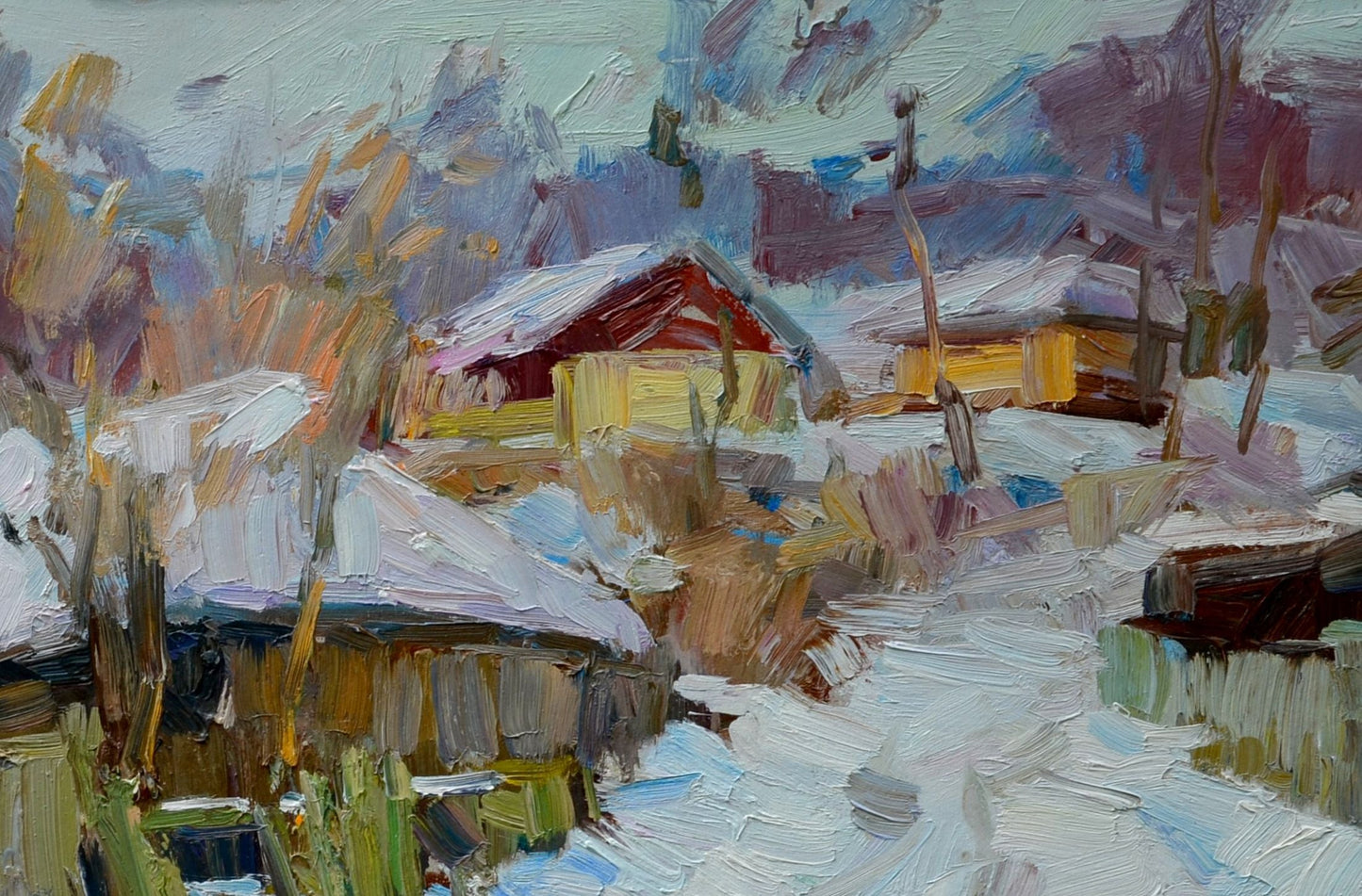 Oli painting Winter Rural landscape Pereta Vyacheslav