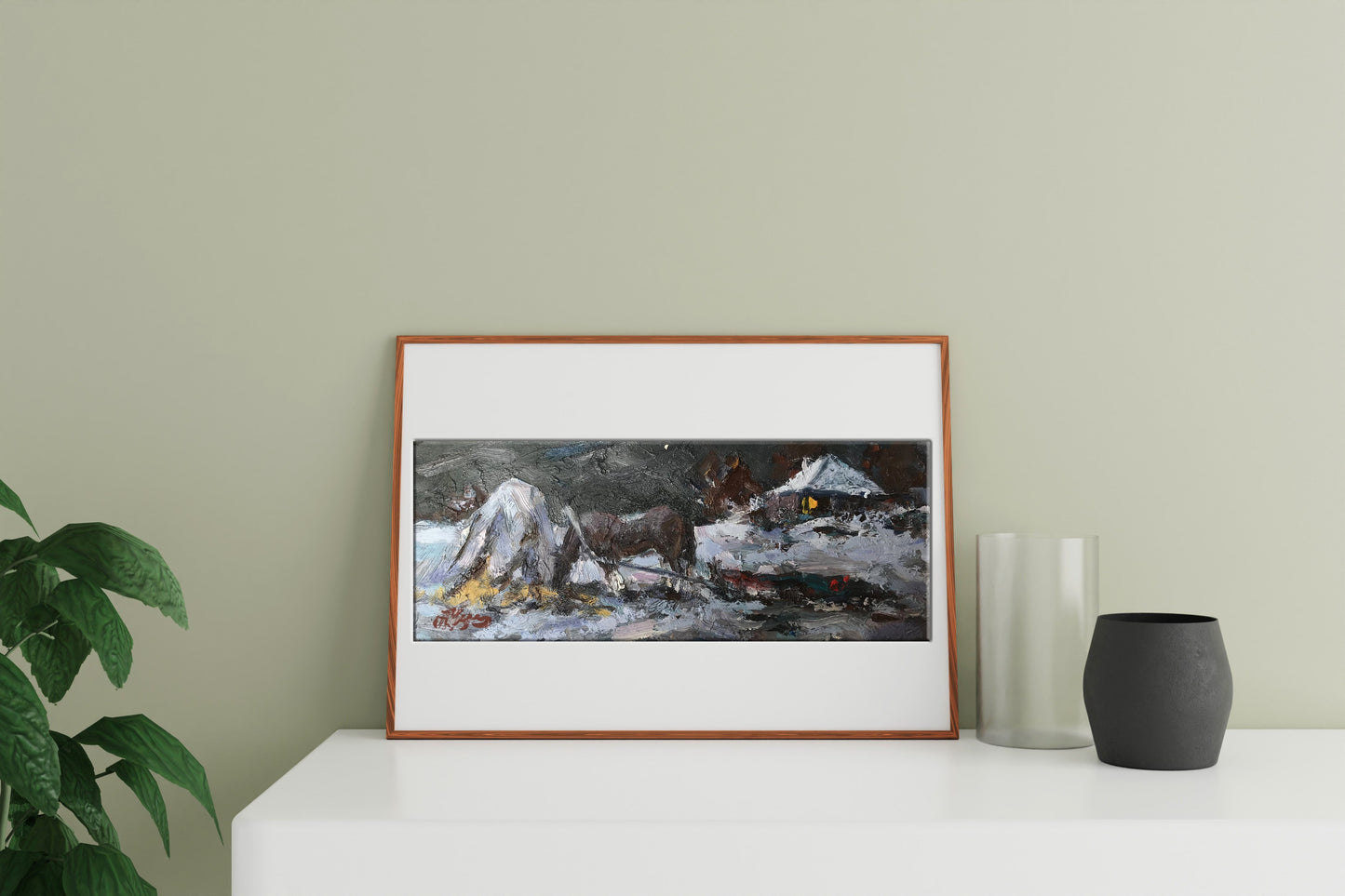 Oil painting Night Village landscape