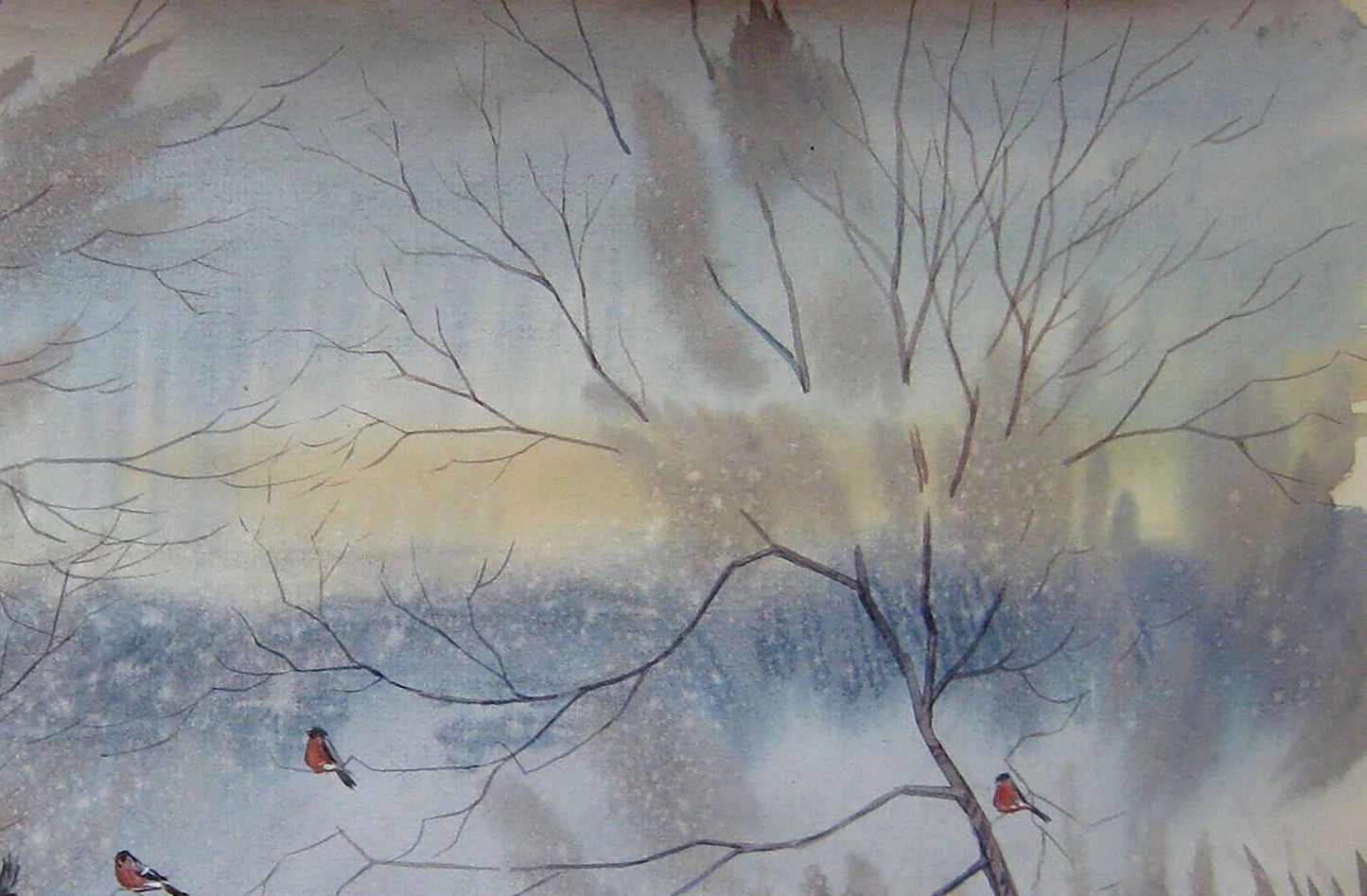 Bullfinches watercolor painting by Valery Savenets