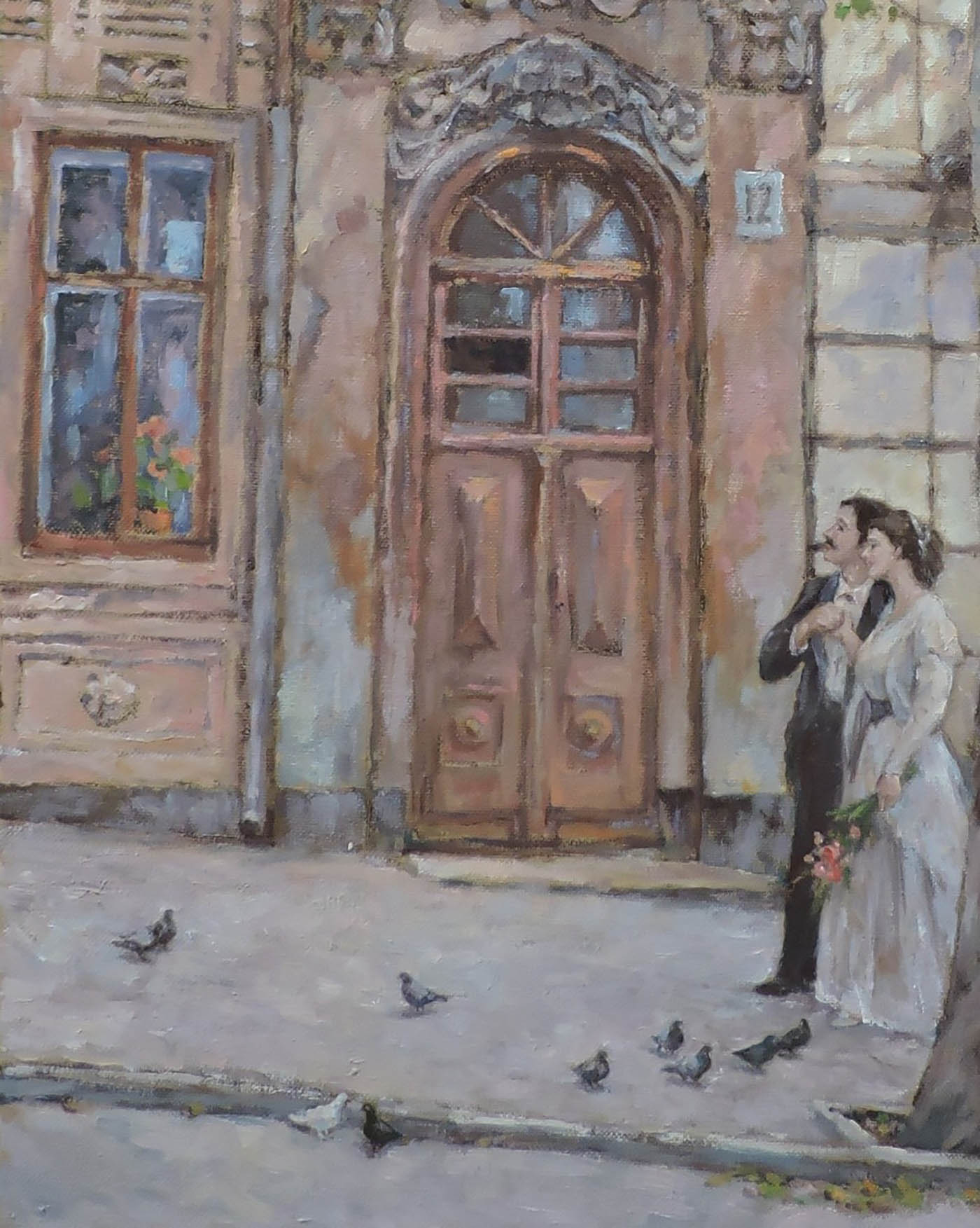 Oil painting Old City Architecture Osnach Olesia