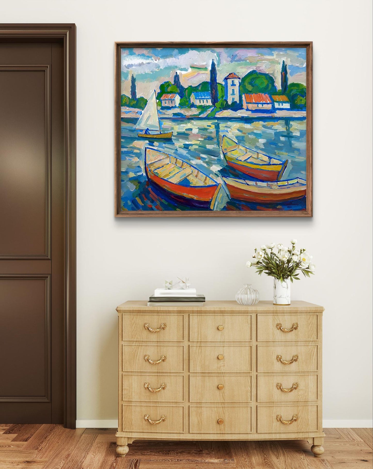 Oil painting Landscape with boats Peter Dobrev