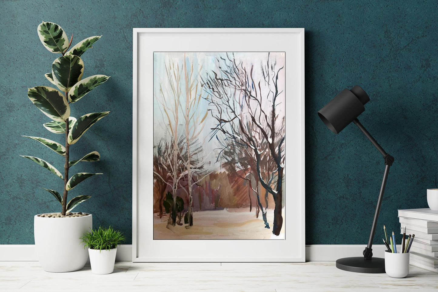 Gouache painting Winter Forest Unknown artist
