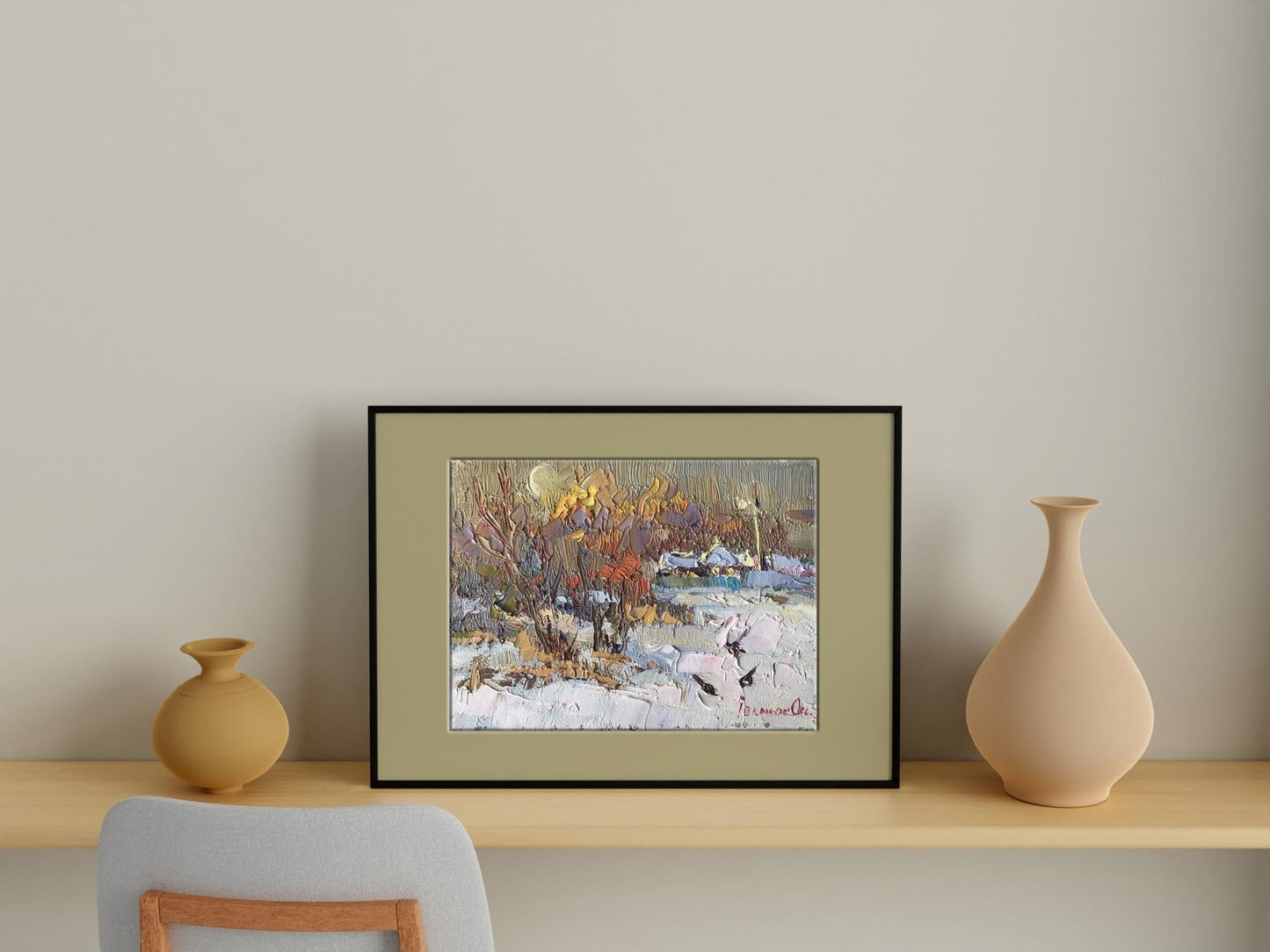 Oil painting Covered in snow outside the village Оksаnа Ivanyuk