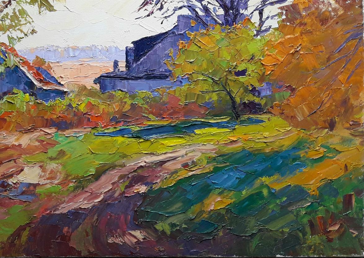 The oil painting by Boris Petrovich Serdyuk features autumn hues