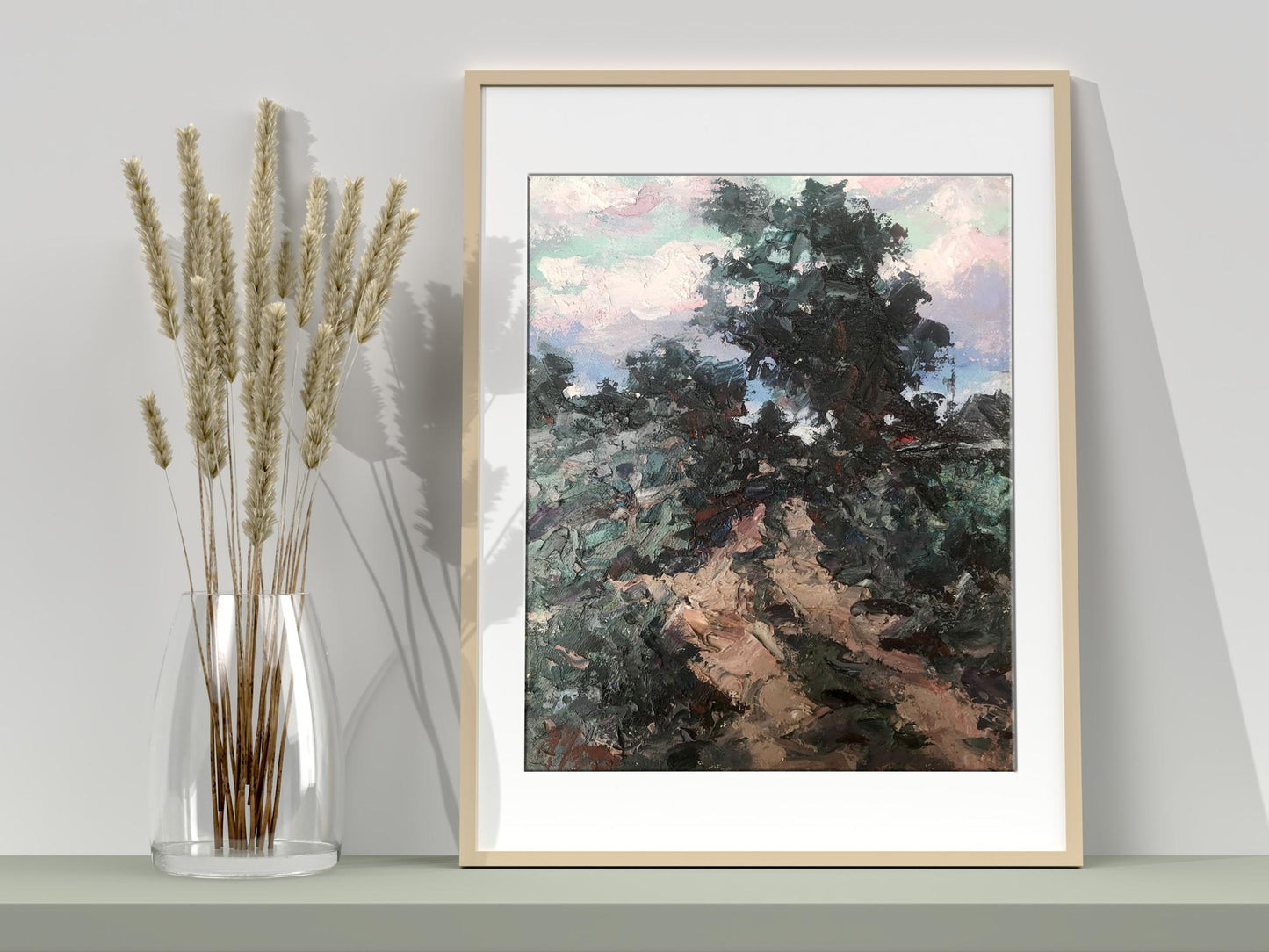 Oil painting evening road