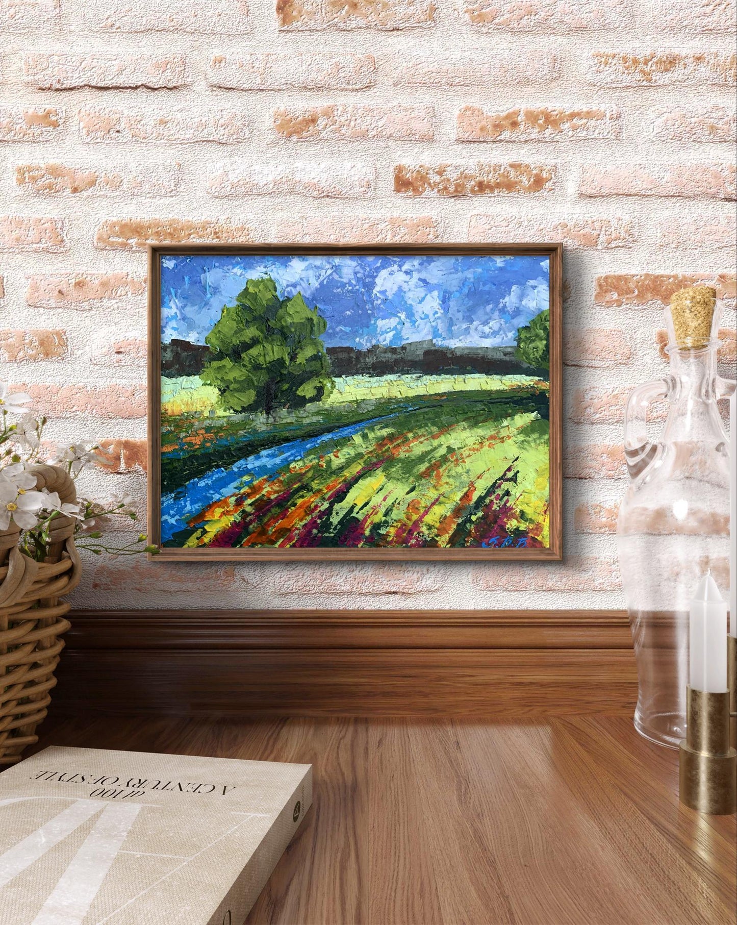 Oil painting Green fields under clear skies V. Zadorozhnya