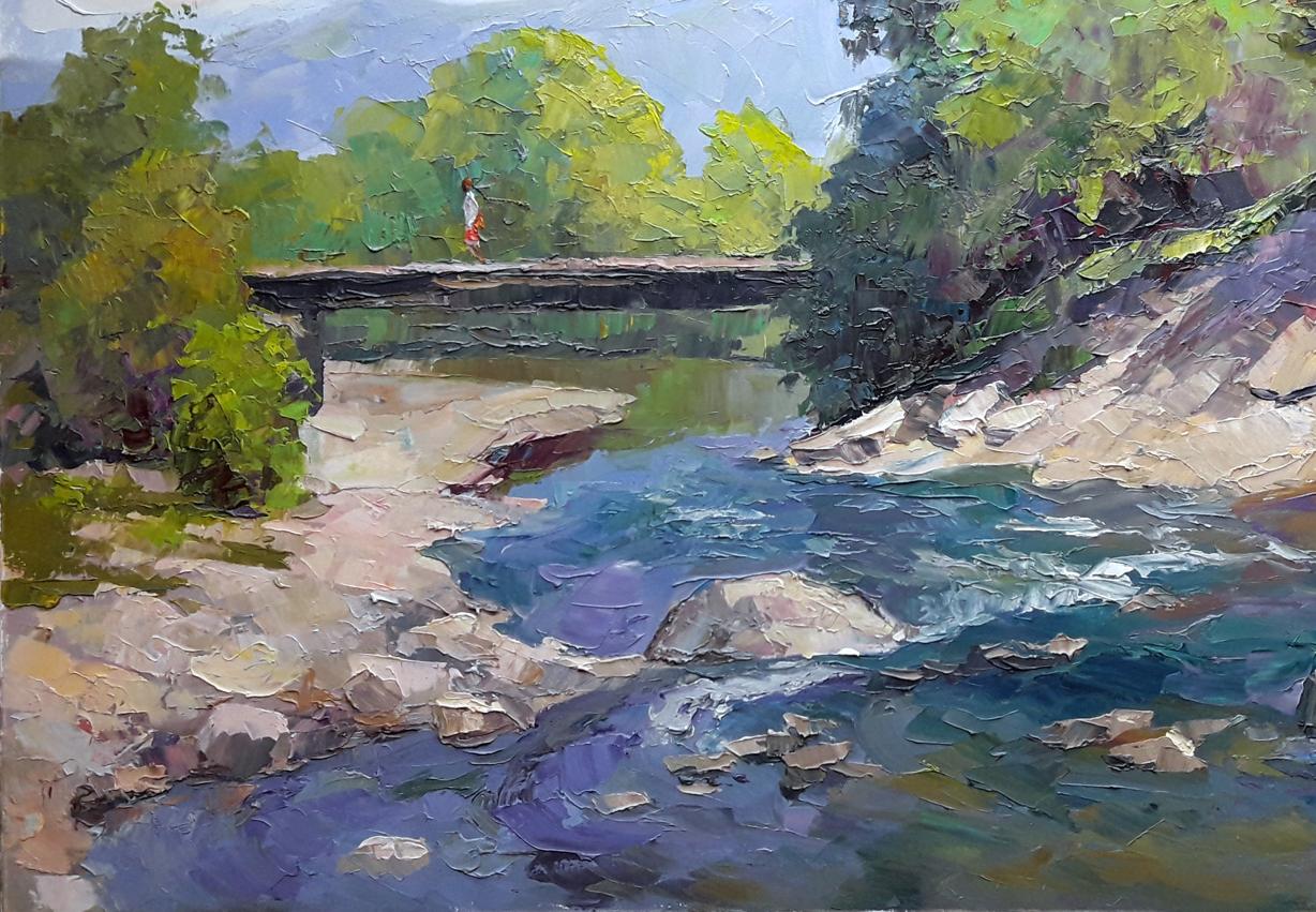 Oil painting Bridge over a mountain river Serdyuk Boris Petrovich