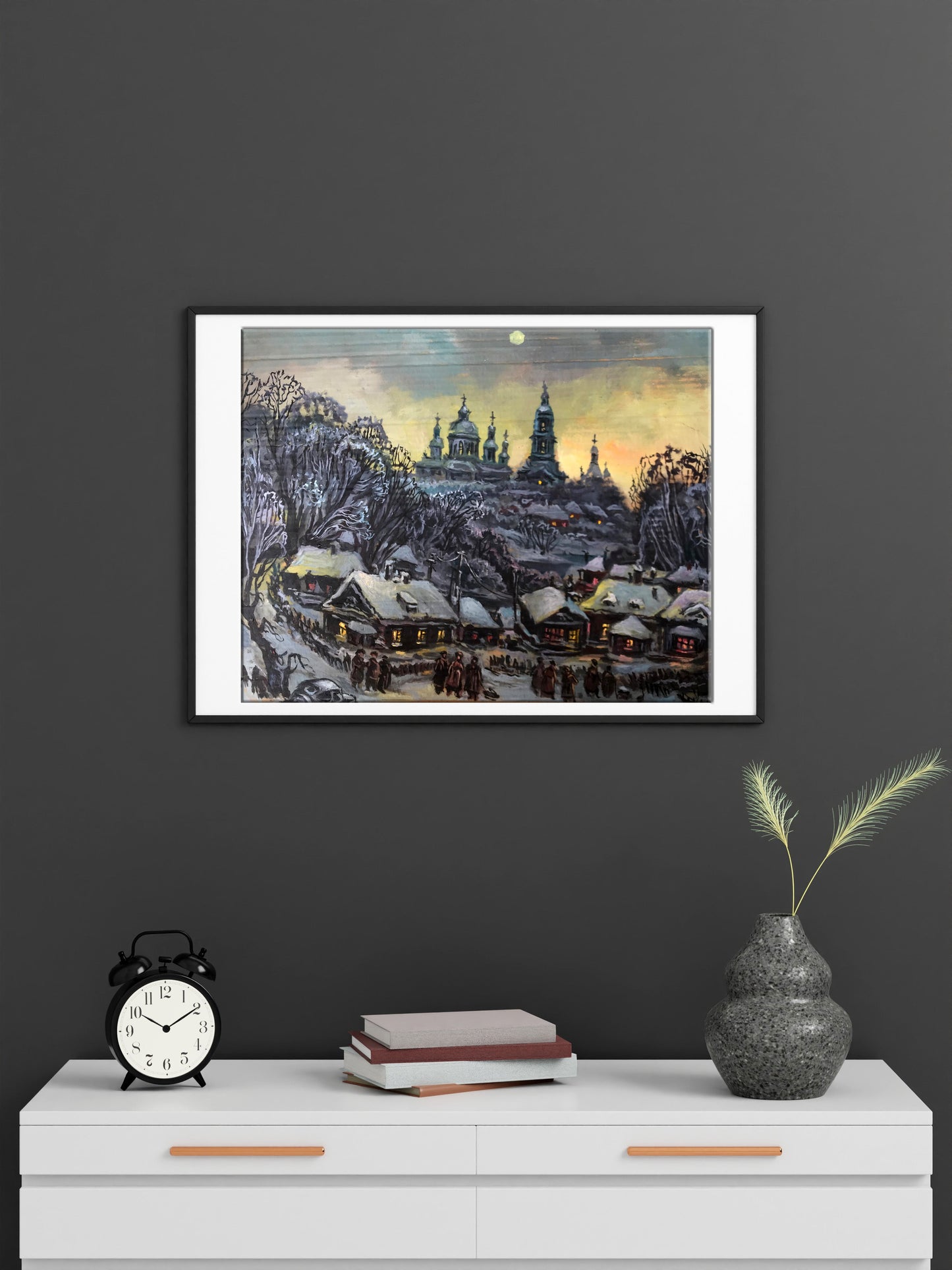 Oil painting People walk through the evening city Alexander Litvinov