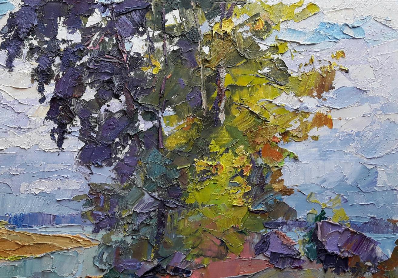 The oil painting by Boris Petrovich Serdyuk features autumn hues